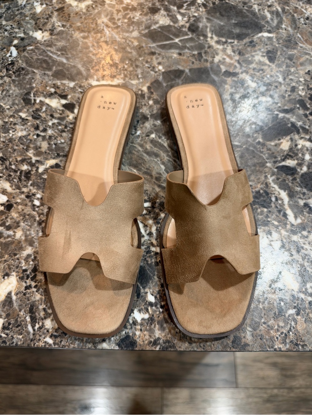 a new day Tan Suede Slide Sandals with Cutout Strap